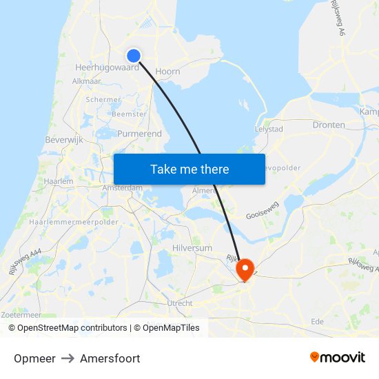 Opmeer to Amersfoort map