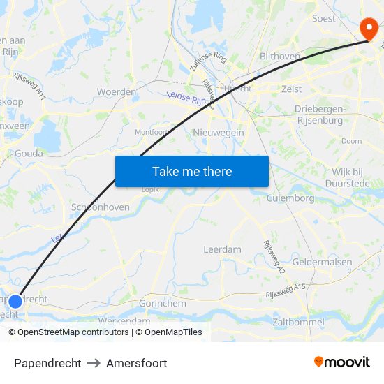 Papendrecht to Amersfoort map