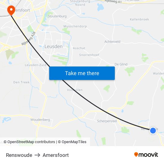 Renswoude to Amersfoort map