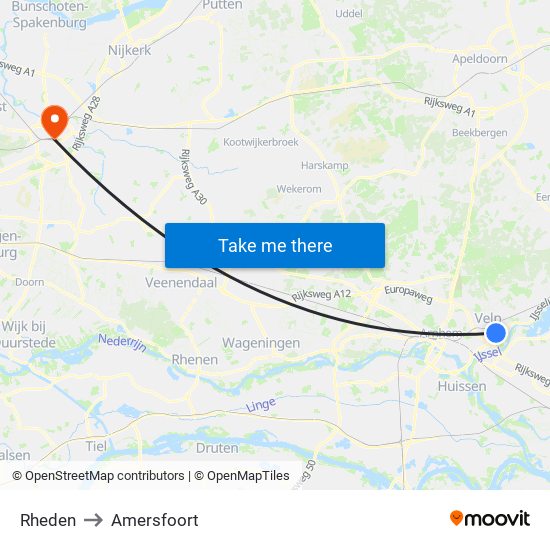 Rheden to Amersfoort map