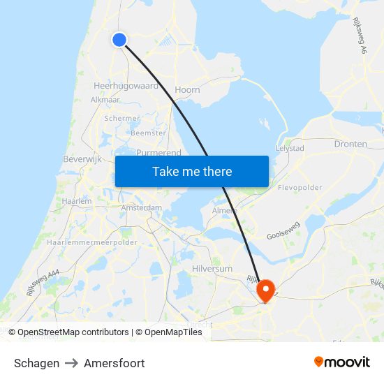 Schagen to Amersfoort map