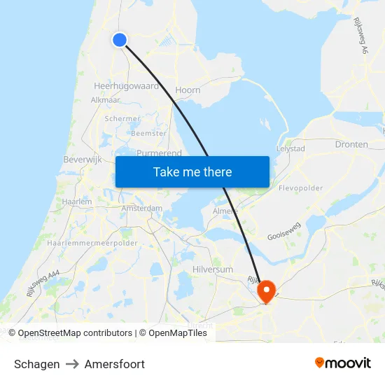 Schagen to Amersfoort map