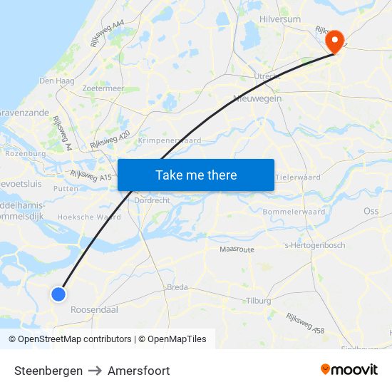 Steenbergen to Amersfoort map