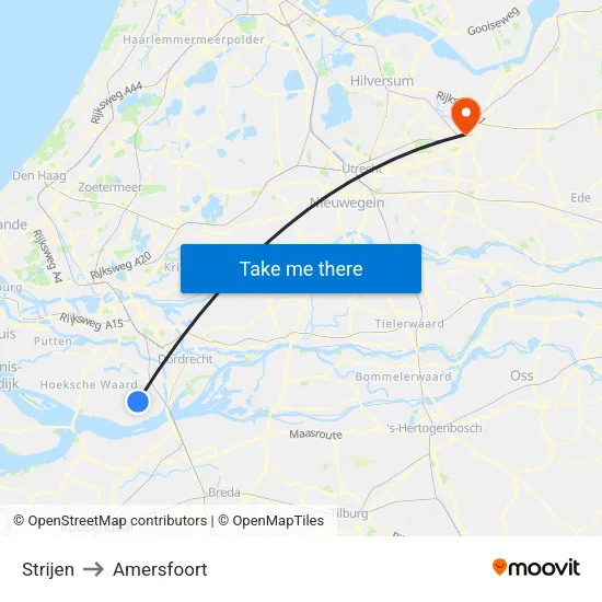 Strijen to Amersfoort map