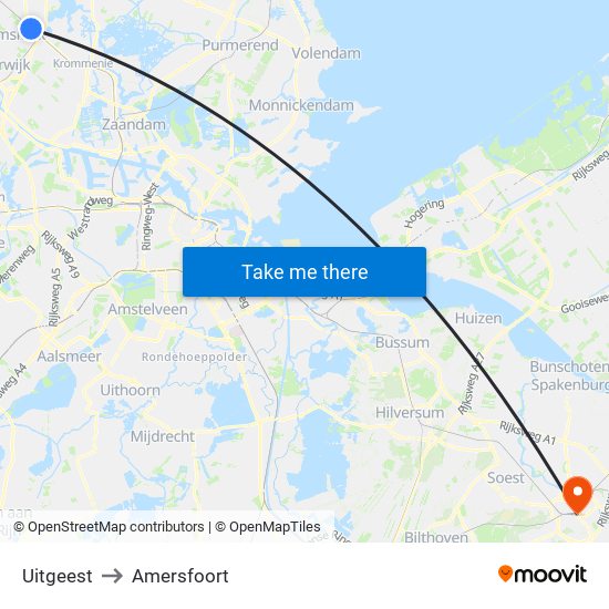 Uitgeest to Amersfoort map
