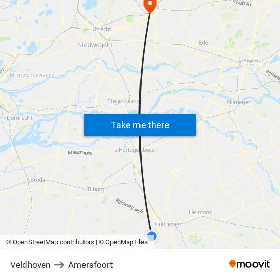 Veldhoven to Amersfoort map