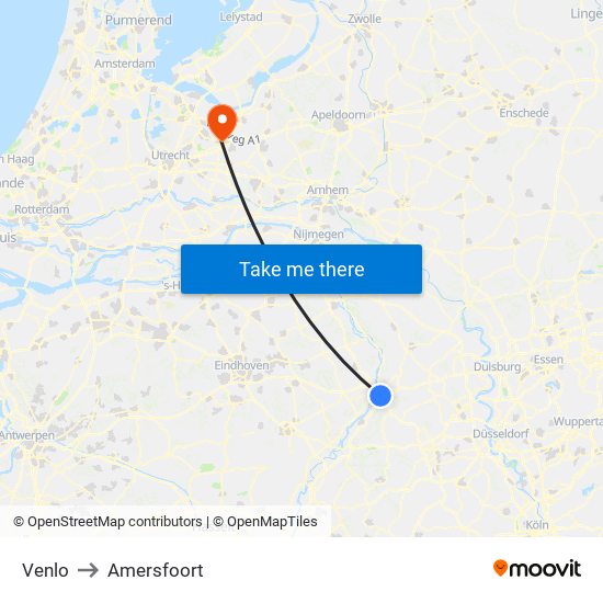 Venlo to Amersfoort map