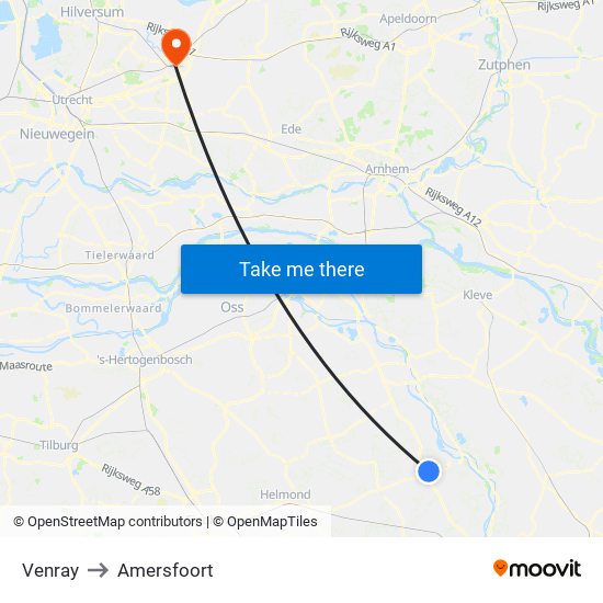 Venray to Amersfoort map