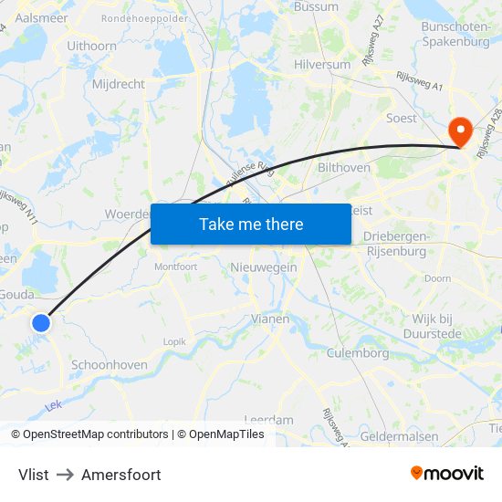 Vlist to Amersfoort map