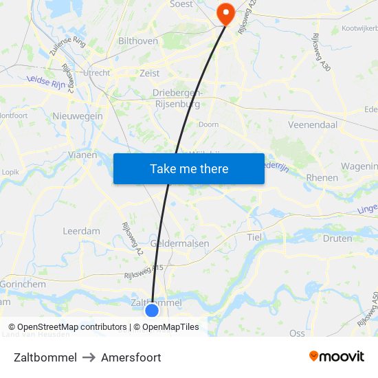 Zaltbommel to Amersfoort map