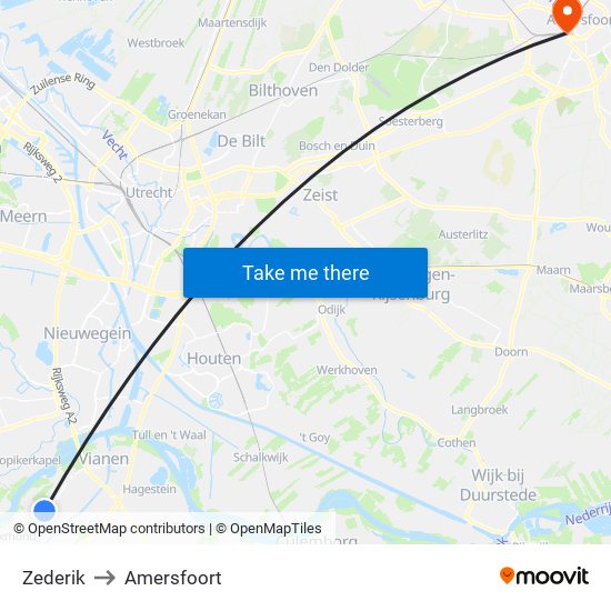 Zederik to Amersfoort map