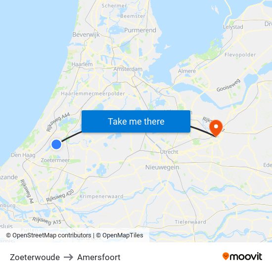 Zoeterwoude to Amersfoort map