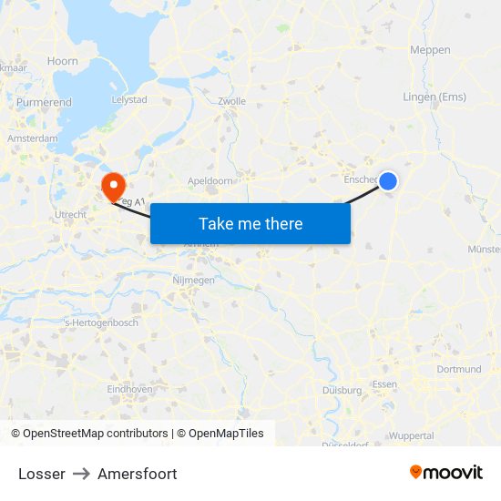 Losser to Amersfoort map