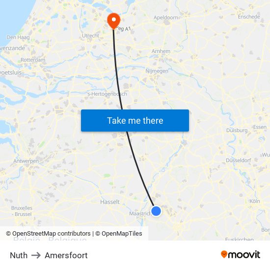 Nuth to Amersfoort map