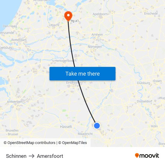 Schinnen to Amersfoort map