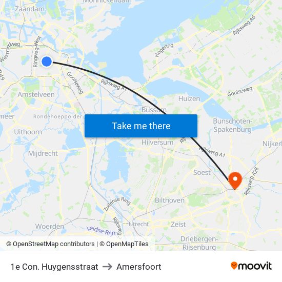 1e Con. Huygensstraat to Amersfoort map