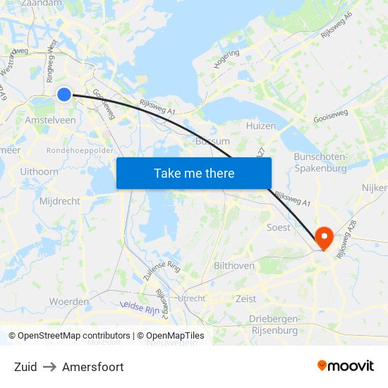 Zuid to Amersfoort map