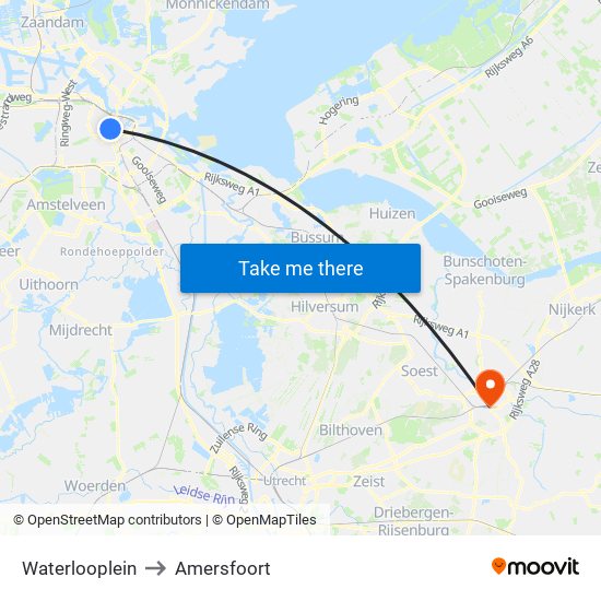 Waterlooplein to Amersfoort map