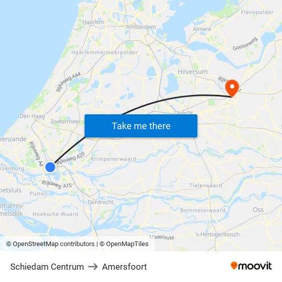 Schiedam Centrum to Amersfoort map