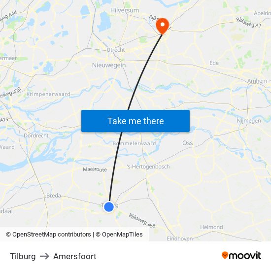 Tilburg to Amersfoort map