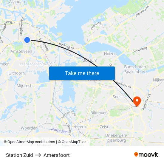 Station Zuid to Amersfoort map