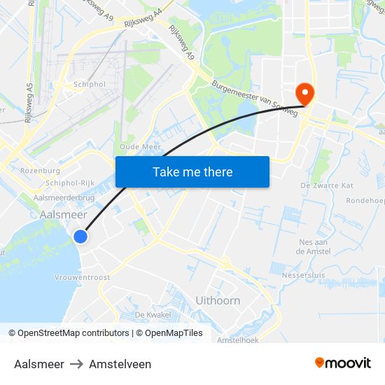 Aalsmeer to Amstelveen map