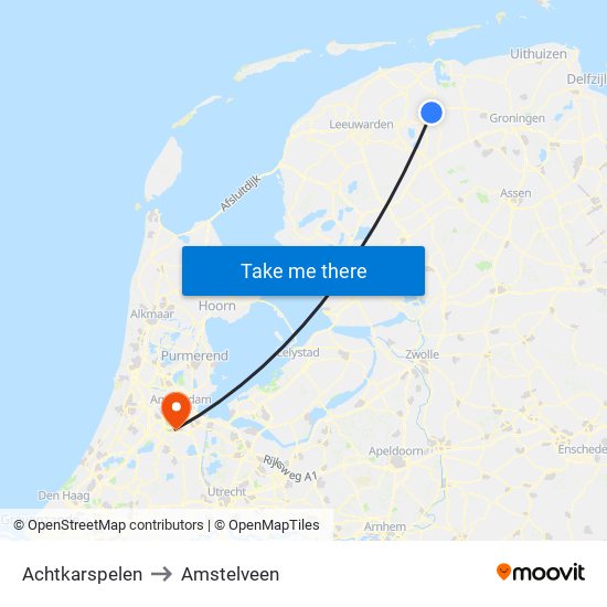 Achtkarspelen to Amstelveen map