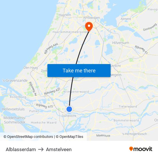 Alblasserdam to Amstelveen map