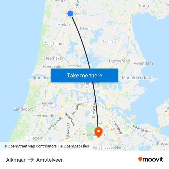 Alkmaar to Amstelveen map