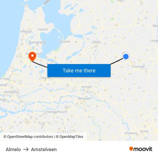 Almelo to Amstelveen map