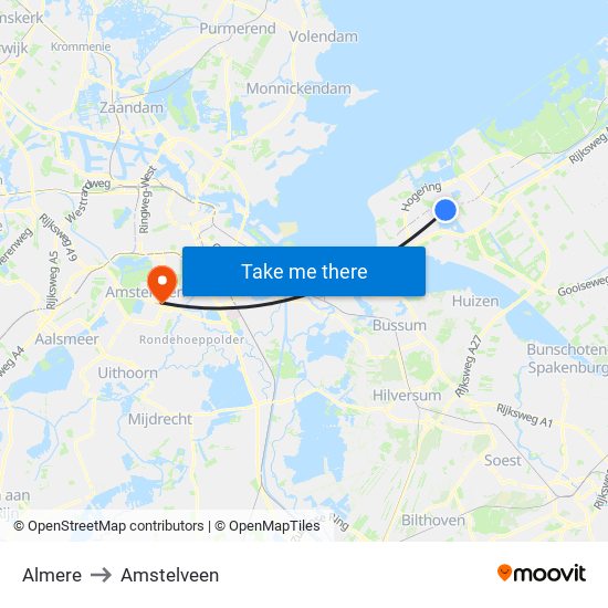 Almere to Amstelveen map