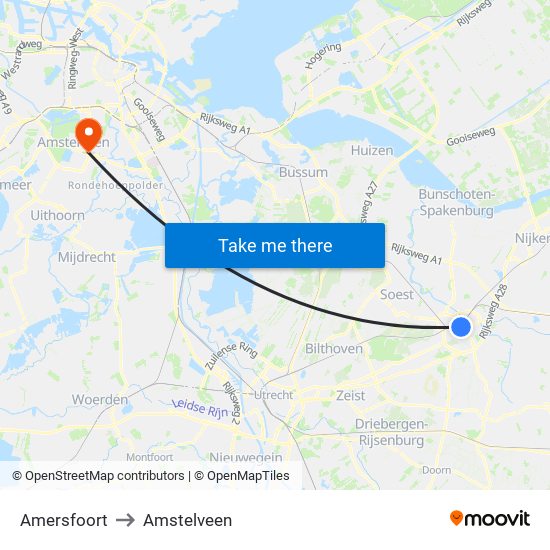 Amersfoort to Amstelveen map