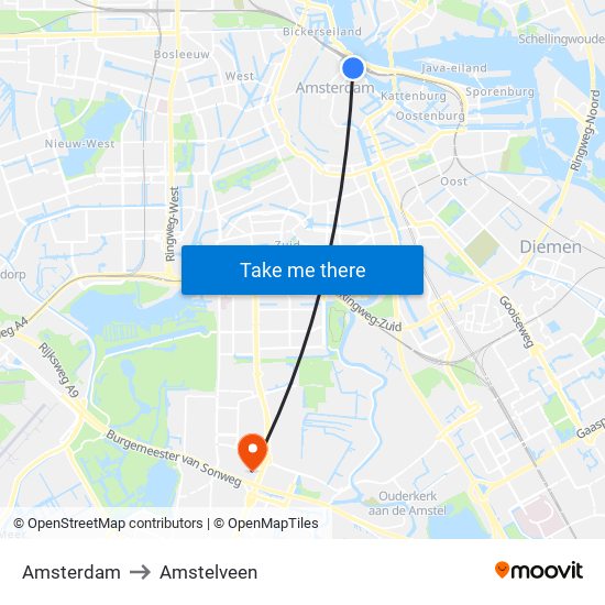 Amsterdam to Amstelveen map