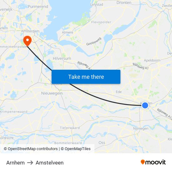 Arnhem to Amstelveen map
