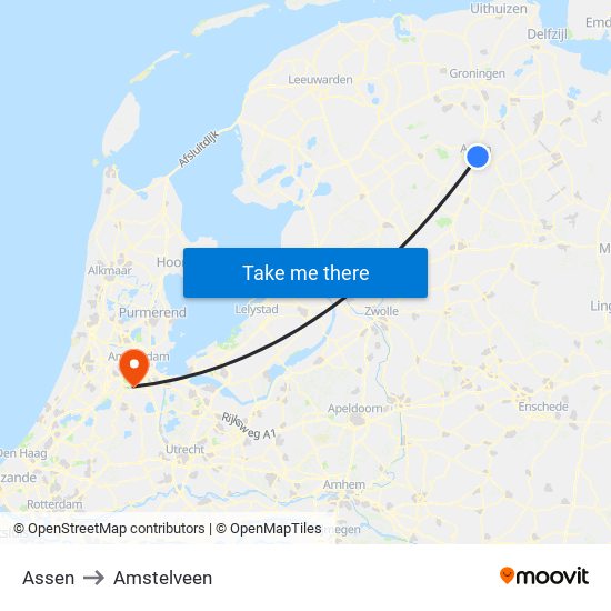 Assen to Amstelveen map