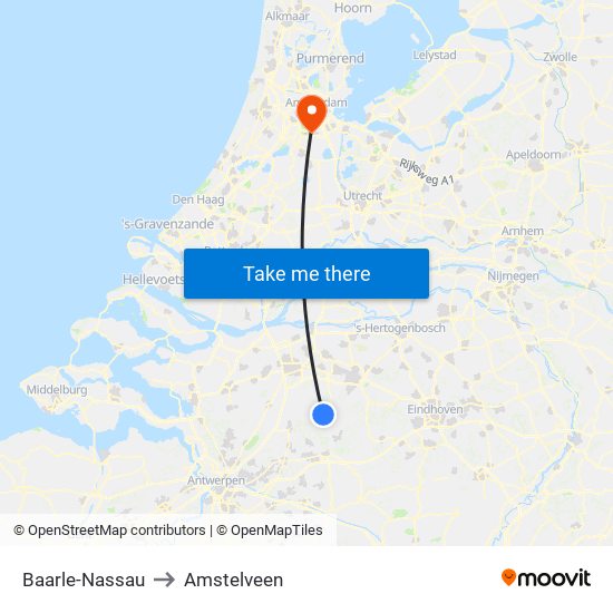 Baarle-Nassau to Amstelveen map