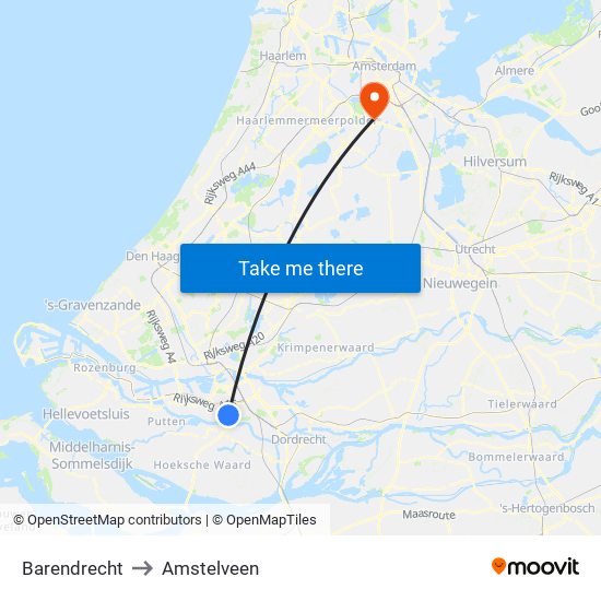 Barendrecht to Amstelveen map