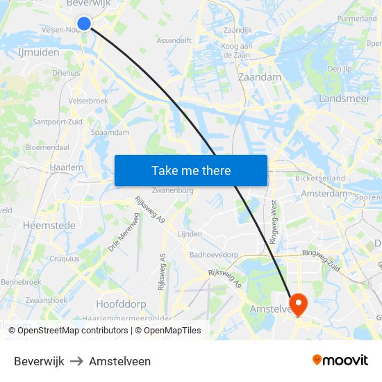 Beverwijk to Amstelveen map