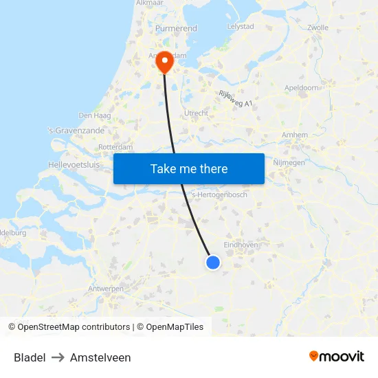 Bladel to Amstelveen map