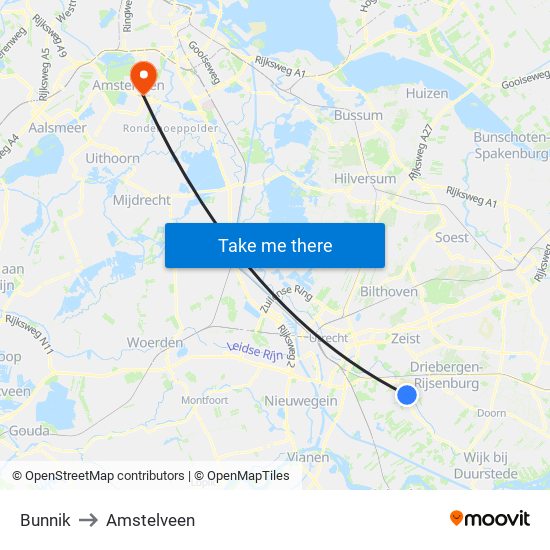 Bunnik to Amstelveen map