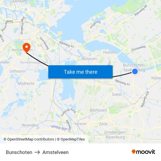 Bunschoten to Amstelveen map