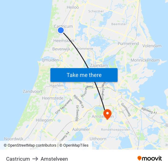 Castricum to Amstelveen map