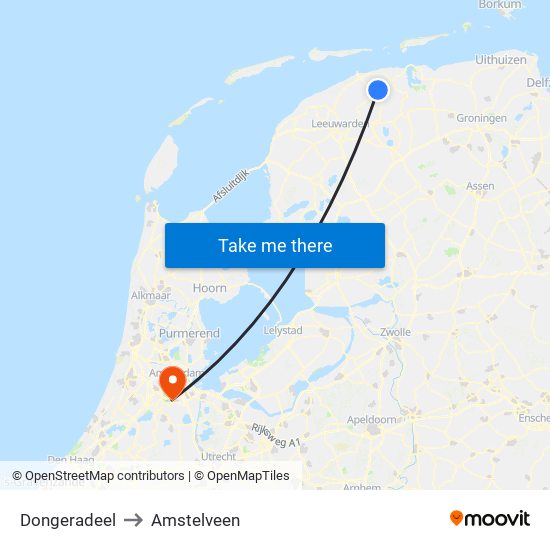 Dongeradeel to Amstelveen map