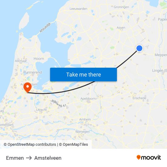 Emmen to Amstelveen map