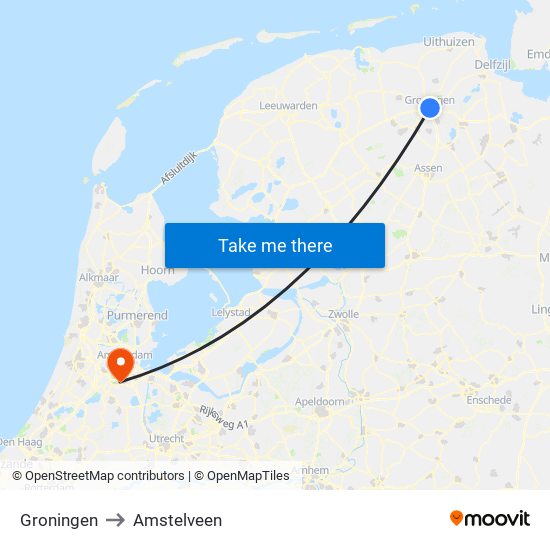 Groningen to Amstelveen map