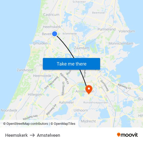 Heemskerk to Amstelveen map