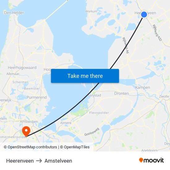 Heerenveen to Amstelveen map
