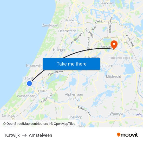 Katwijk to Amstelveen map