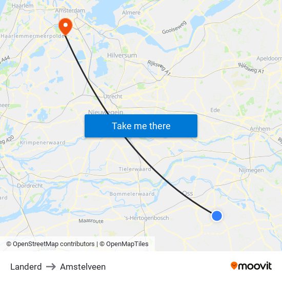 Landerd to Amstelveen map