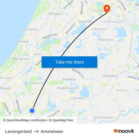 Lansingerland to Amstelveen map